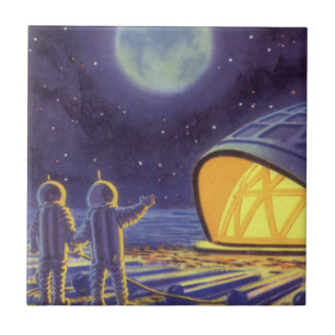 Sciencefictionaliens uit vroeger tijden op de blau tegeltje