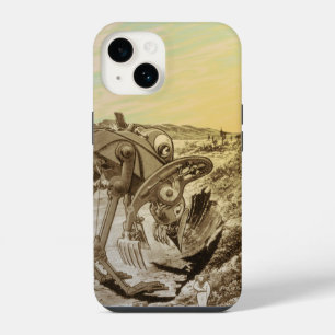 Sciencefictionaliens van vroeger bouwen op een pla iPhone 14 hoesje