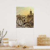 Sciencefictionaliens van vroeger bouwen op een pla poster (Keuken)