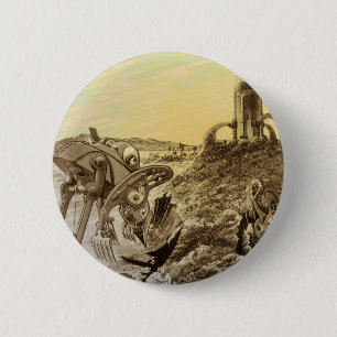 Sciencefictionaliens van vroeger bouwen op een pla ronde button 5,7 cm