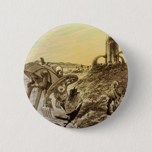 Sciencefictionaliens van vroeger bouwen op een pla ronde button 5,7 cm (Voorkant)