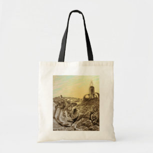 Sciencefictionaliens van vroeger bouwen op een pla tote bag