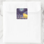 Sciencefictionaliens van vroeger op de blauwe plan vierkante sticker (Tas)