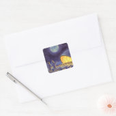 Sciencefictionaliens van vroeger op de blauwe plan vierkante sticker (Envelop)