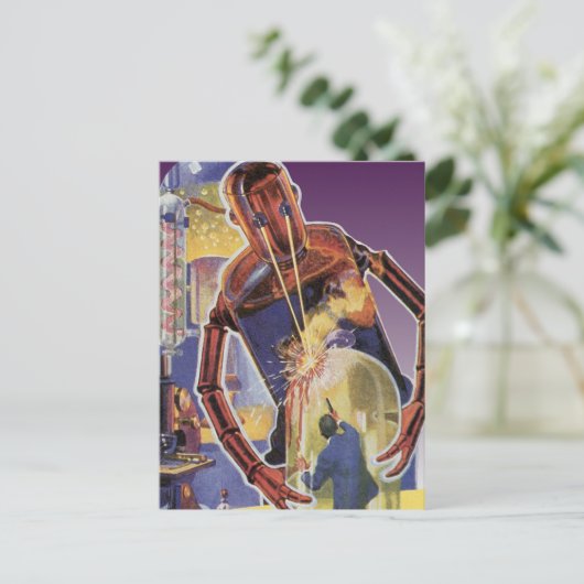  sciencefictionrobot met laserstraal briefkaart (Staand voorkant)