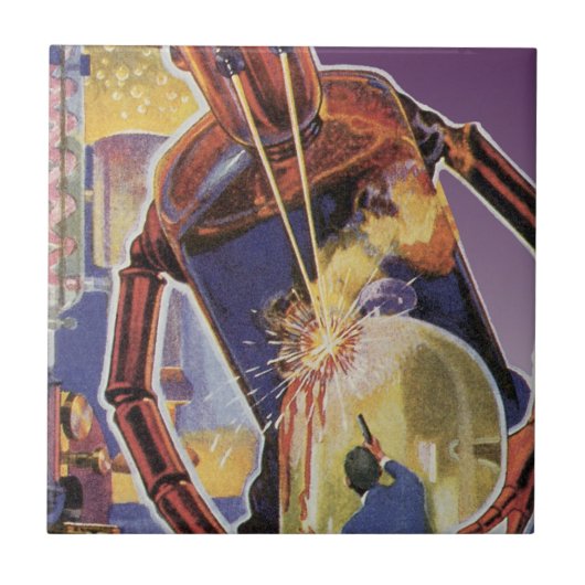 sciencefictionrobot met laserstraal tegeltje (Voorkant)