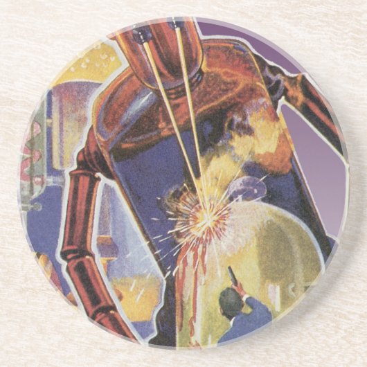 sciencefictionrobot met laserstraal zandsteen onderzetter (Voorkant)