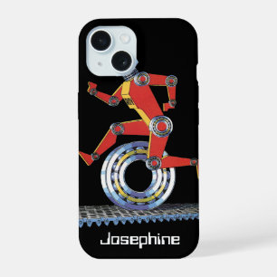 Sciencefictionrobot uit het verleden die rent met iPhone 15 hoesje