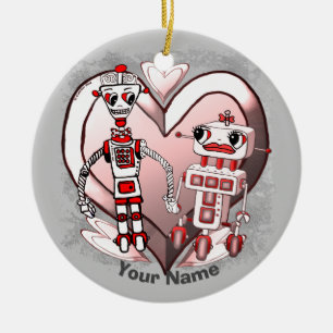 Sciencefictionrobots verliefd keramisch ornament