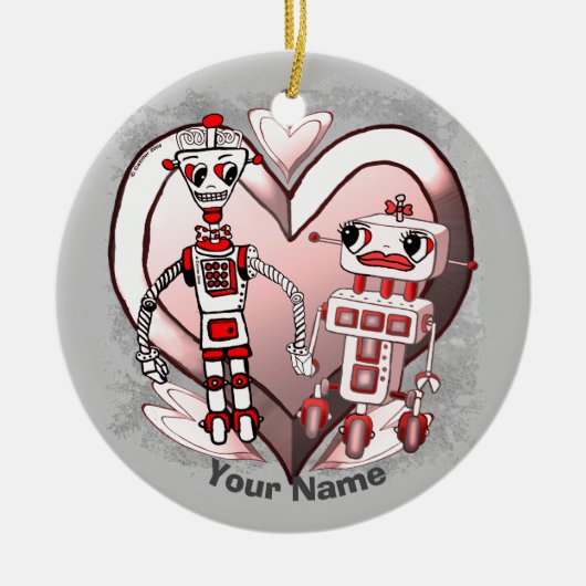 Sciencefictionrobots verliefd keramisch ornament (Voorkant)