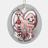 Sciencefictionrobots verliefd keramisch ornament (Links)