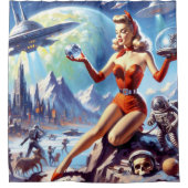 sciencefictionvrouw uit de jaren vijftig douchegordijn (Voorkant)