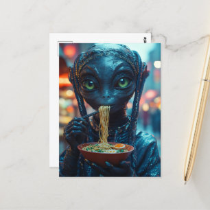 Scifi Alien Eating Ramen Briefkaart