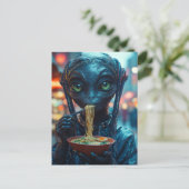 Scifi Alien Eating Ramen Briefkaart (Staand voorkant)