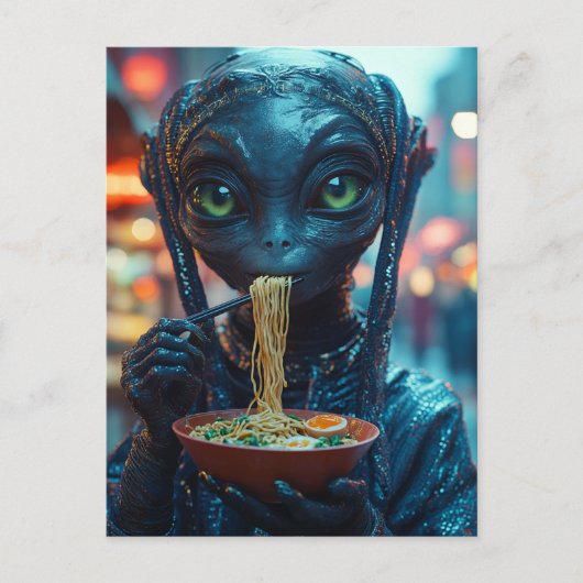 Scifi Alien Eating Ramen Briefkaart (Voorkant)