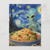 Scifi Blue Alien Eating Noodles Veggies Van Gogh Briefkaart (Voorkant)