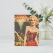 Scifi Fantasy Aliens Blond Vrouw In Rode Jurk Briefkaart (Staand voorkant)