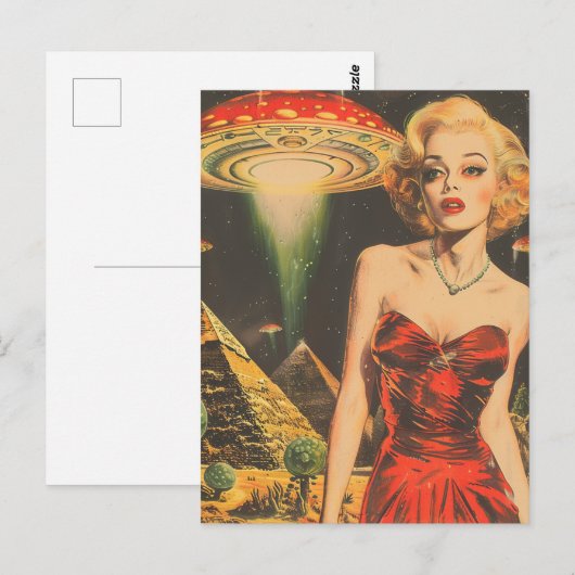 Scifi Fantasy Aliens Blond Vrouw In Rode Jurk Briefkaart (Voorkant / Achterkant)