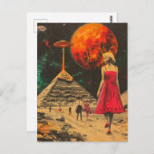 Scifi Fantasy Aliens en vrouw in rode jurk Briefkaart (Voorkant / Achterkant)