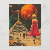 Scifi Fantasy Aliens en vrouw in rode jurk Briefkaart (Voorkant)