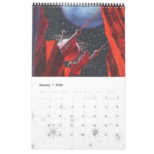  SciFi-illustraties, Retro Science Fiction Kalender (Jan 2026)