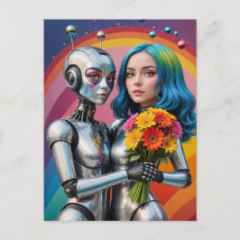 SciFi Vrouw Robots in Liefde Briefkaart