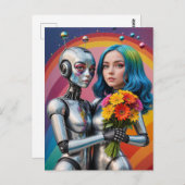 SciFi Vrouw Robots in Liefde Briefkaart (Voorkant / Achterkant)