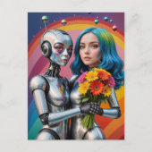 SciFi Vrouw Robots in Liefde Briefkaart (Voorkant)