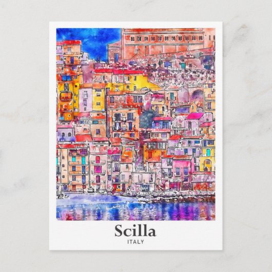 Scilla Italië Reizen Waterverf Hand getekend Briefkaart (Voorkant)