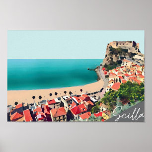 Scilla Pastel Blauw Strand Scène Poster
