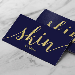 Scin Care Gold Script esthetician Elegant Navy Visitekaartje