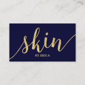 Scin Care Gold Script esthetician Elegant Navy Visitekaartje (Voorkant)