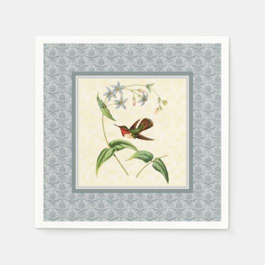 Scintillant Hummingbird Blue Damask Papieren serve Servetten (Voorkant)