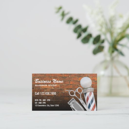Scissor Barber Pole Professional Barber Shop Brick Visitekaartje (Staand voorkant)