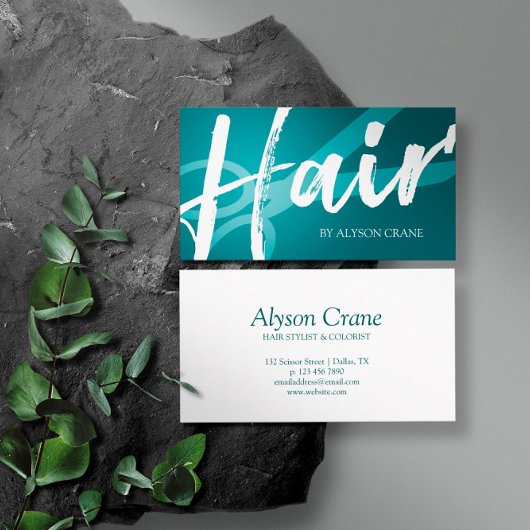 Scissor- en penseelscript | Cyaan | Hair Stylist Visitekaartje