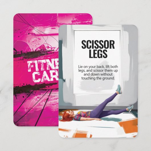 Scissor Legs Fitness Kaart met Roze Rug (Voorkant / Achterkant)