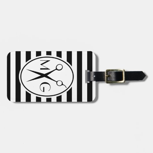 Scissor Monogram Initialen Hair Stylist Barber Sho Bagagelabel (Voorkant horizontaal)