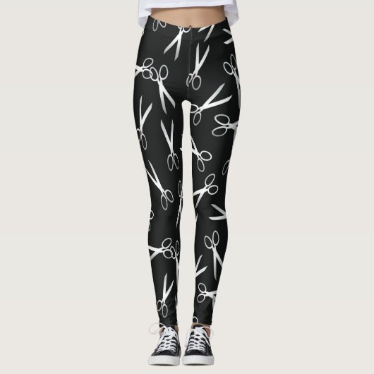 Scissor Pattern Silver & Black Leggings (Voorkant)