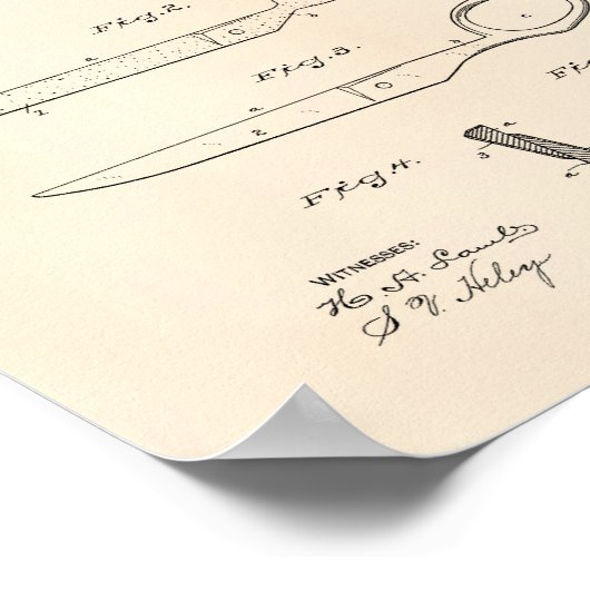Scissors 1899 Patent Art Old Peper Poster (Hoek)