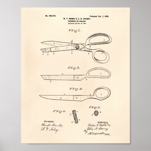 Scissors 1899 Patent Art Old Peper Poster (Voorkant)