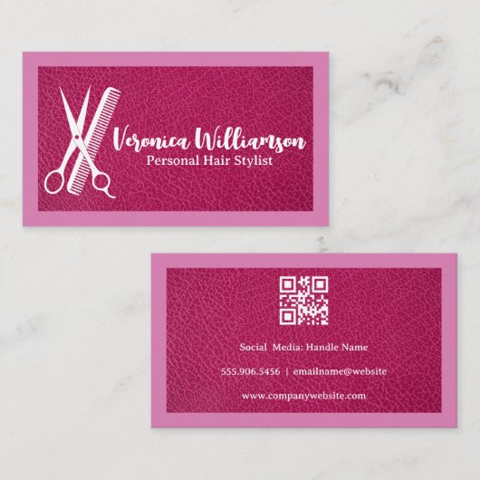Scissors Comb | Hair Stylist Logo | Leather Visitekaartje (Voorkant / Achterkant)