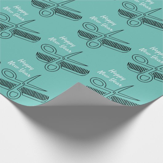 Scissors Comb Pattern Beach Blauwgroen Happy Nieuw Cadeaupapier (Hoek)