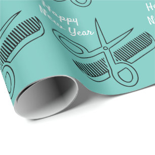 Scissors Comb Pattern Beach Blauwgroen Happy Nieuw Cadeaupapier