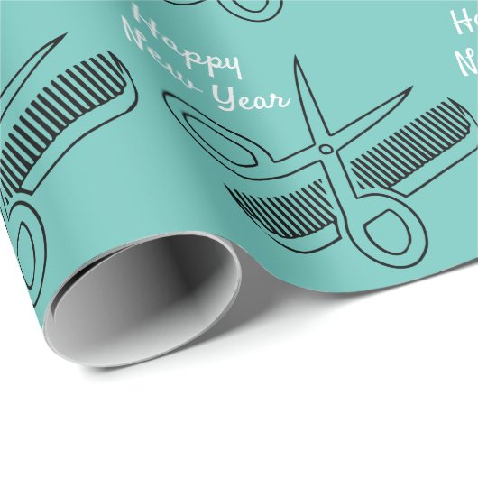 Scissors Comb Pattern Beach Blauwgroen Happy Nieuw Cadeaupapier (Rol Hoek)