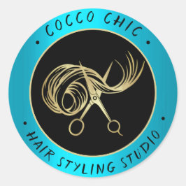 Scissors Hair Logo Name Bedankt Gold Blue Ronde Sticker