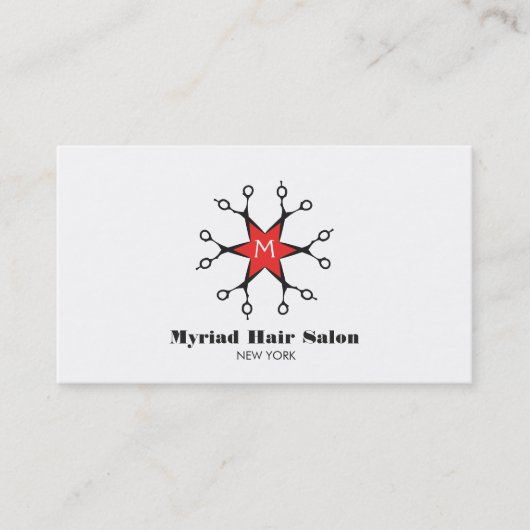 Scissors Hair Stylist Beauty Salon White Monogram Visitekaartje (Voorkant)