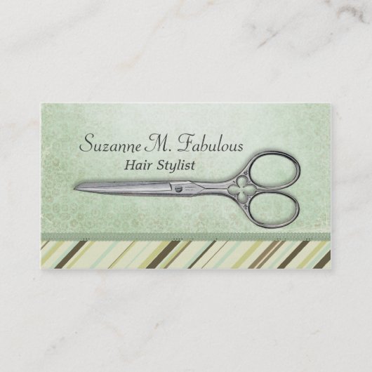 Scissors Hair Stylist Mint Green Pattern Visitekaartje (Voorkant)