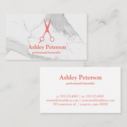 Scissors Logo Haarstylist Marble & Roos Gold Visitekaartje (Voorkant / Achterkant)