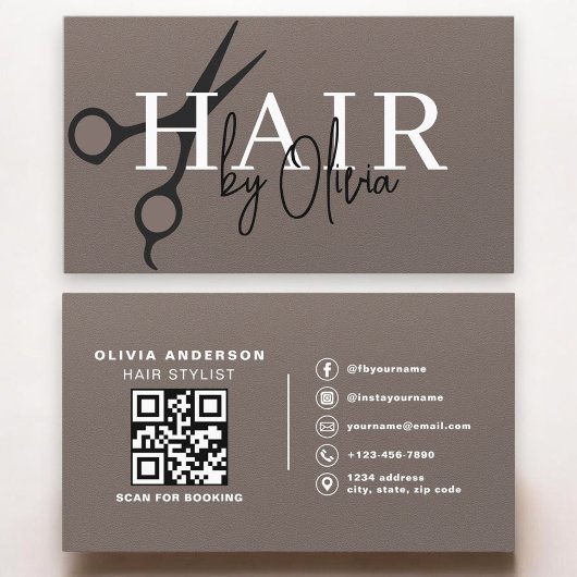 Scissors QR Code Hair Stylist Matte Brown Visitekaartje