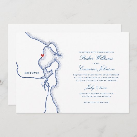 Scituate Harbour MA Kaart Elegant Navy Blue Bruilo (Voorkant / Achterkant)